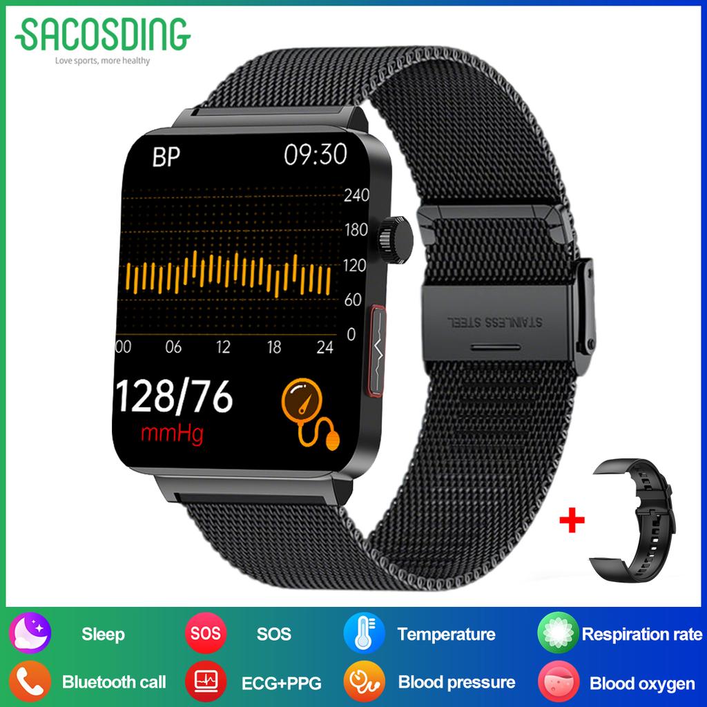 SACOSDING New ECG+PPG Smart Watch Blood Pressure/Oxygen Sleep Health Analysis BT Call Smartwatch Men Women For Androd iOS