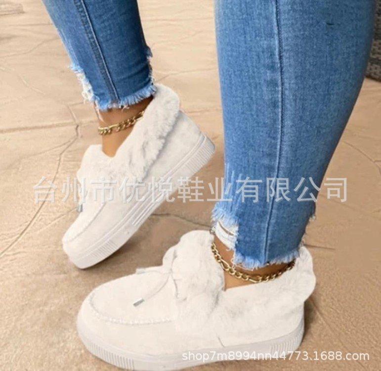 Autumn and winter new flat-bottomed suede plush one-pedal snow boots warm and non-slip fluffy women's plush thick cotton shoes