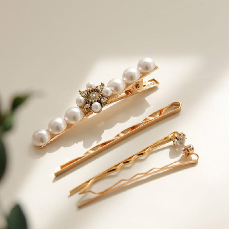 

J.Lauren Antique Gold Pearl Cubic Flower Hair Pin Set H01071 single type