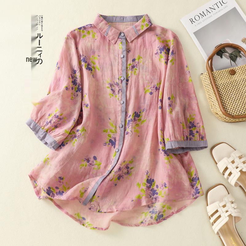 2025 Artistic Retro Five-Sleeve Loose Casual Women s Shirt XXL