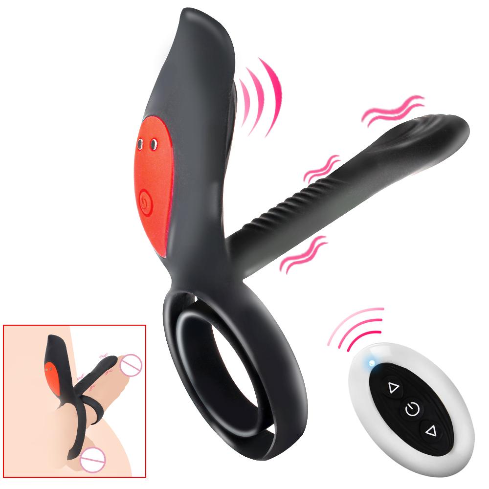 Prostate Vagina Massage Vibrator Dual Cock Ring Vibrating Long Lasting Erection Nipples Clitoris Stimulator 10 Frequency Adult Product