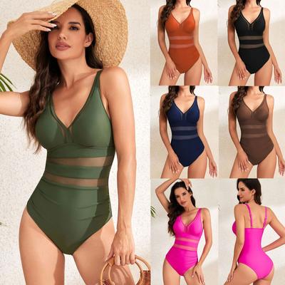 Dámská móda Sexy Jednodílná vycpaná síťovina Průhledné bikiny Plavky s kontrolou bříška Monokiny bez zad Teplé jarní plavky Pevné plavky