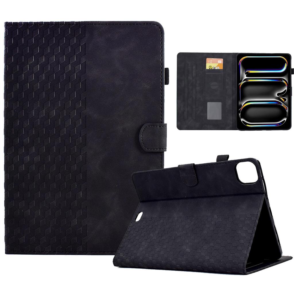A3 For iPad Pro 11 (2024) Case Card Slots Leather Tablet Cover Block Pattern