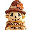 Maple Leaf Desktop Ornament Fall Scarecrow Figurine, Wooden Pumpkin Statue, Rustic Autumn Durable Craft Figurines Harvest Tabletop Decoration