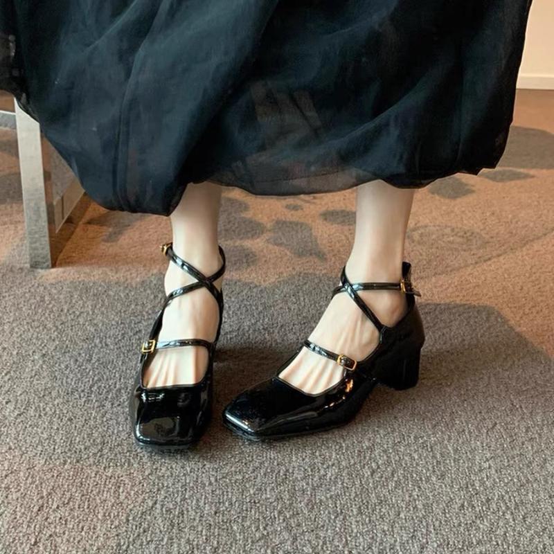 

Fashion 2025 Women s Spring Summer New Simple and Generous High Heels Lolita Shoes Women s Versatile Buckle Thin Straps Crossover Heels 35 чёрный