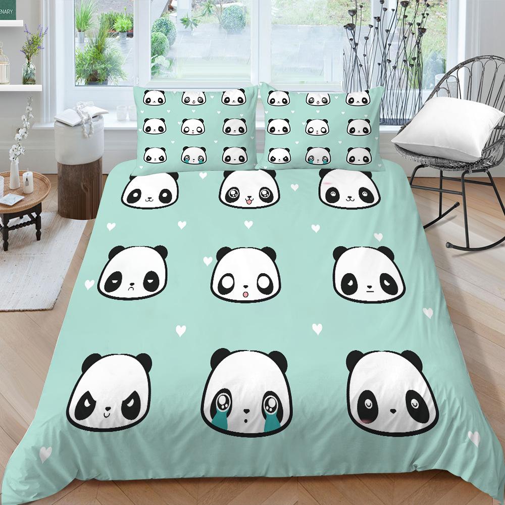 Panda Bedding Set for Kids Boys Girls Cute Cartoon Giant Panda Duvet Cover Set King/Queen Size Yellow Soft Polyester Quilt Cover