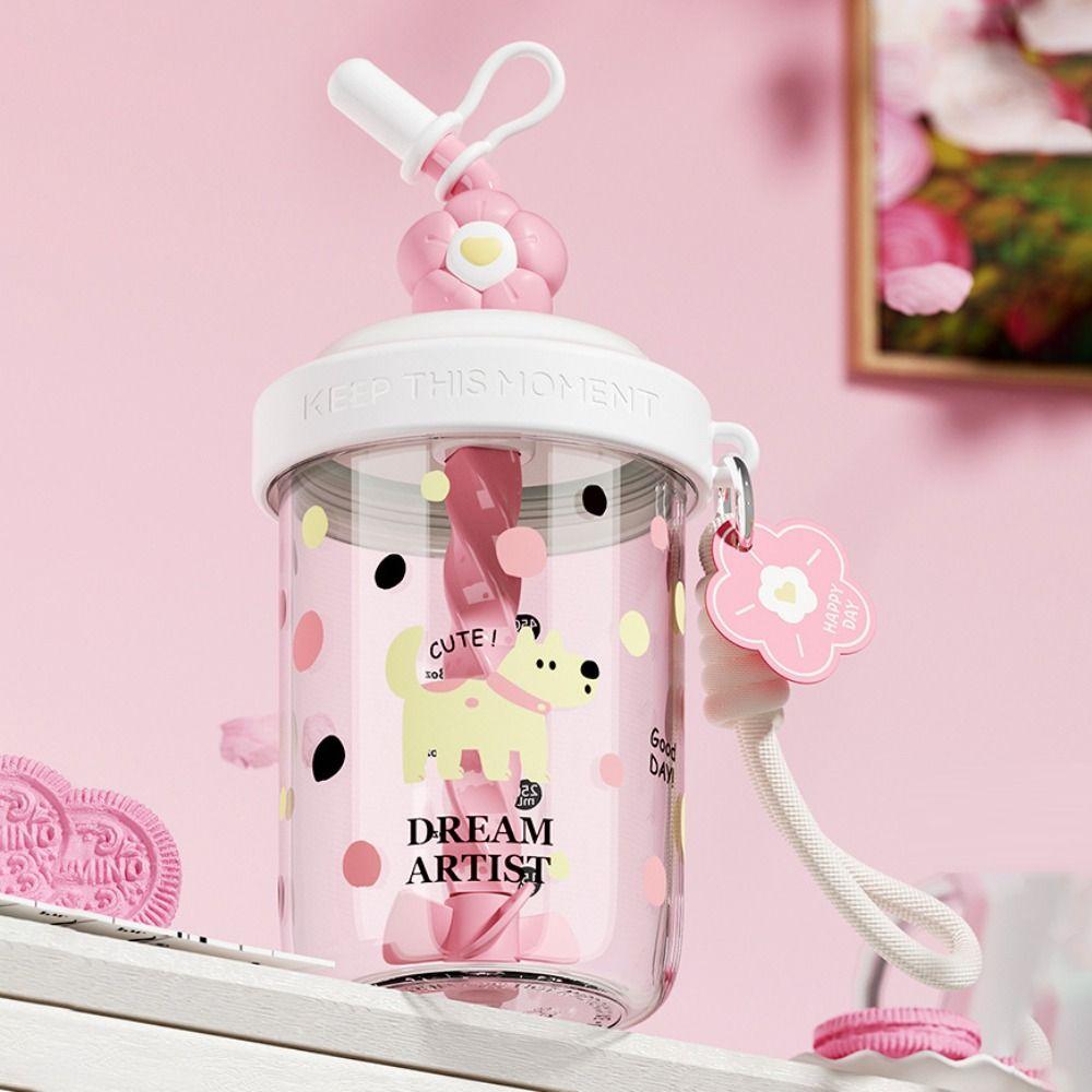 580ML Water Bottles With Straw Straw Dust Cap Drinking Cup High-capacity Portable Handle Whey Protein Shaker Bottle Fruit Juice