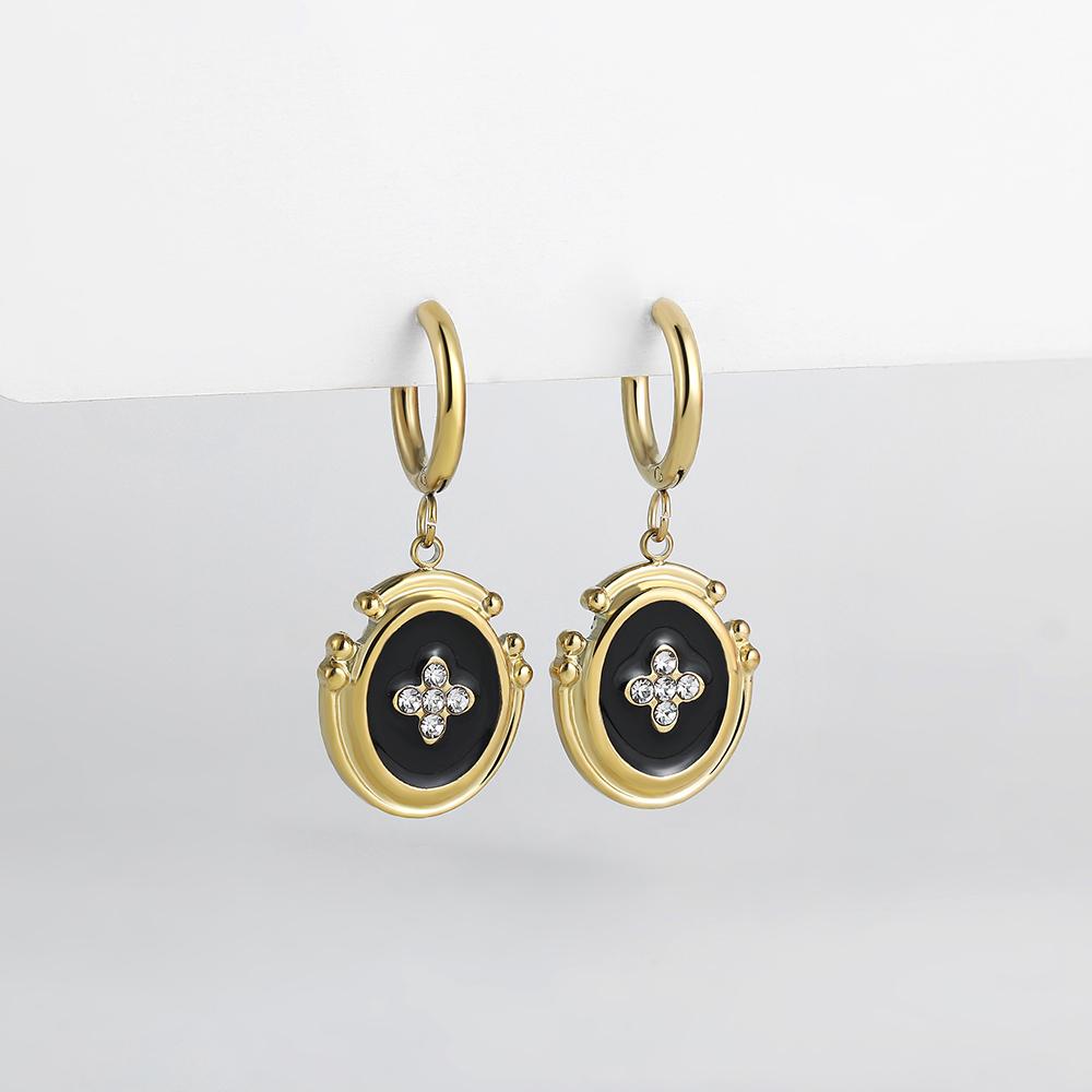 

Chic Black Enamel Square Star Stainless Steel Hoop Earrings for Women Vintage Small Geometric Pendant Huggies Pendientes Zircon