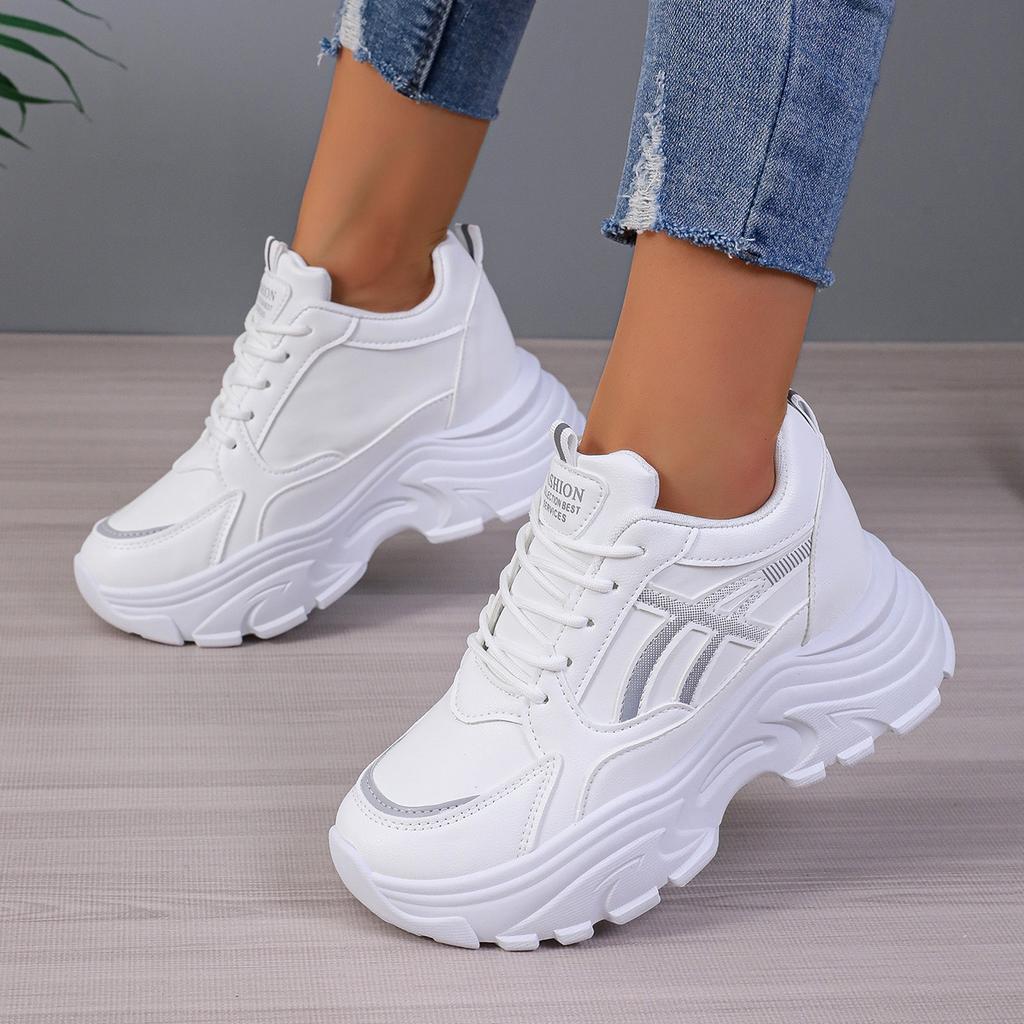 Fashion Platform Women Sneakers Autumn Lace-Up Thick Bottom Sports Shoes Woman Leather Breathable Walking Shoes Female Zapatos De Mujer
