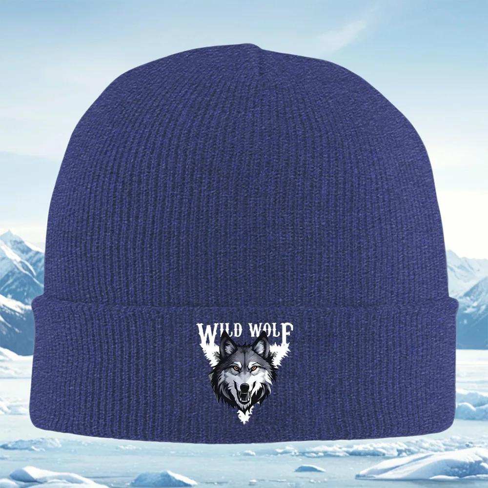 Wild Wolf Head Aggressive Face Unisex Women Unisex Knitted Hat Beanie Pullover Cap Winter Thermal Warm Christmas Outdoor Cycling Hi