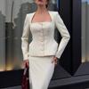 2025 A/W Women's French Long-Sleeved Suit Jacket & Skirt Set