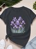 irises Background Women's T-Shirt Wildflower Floral Tee Birth Month Flower Gift for Sister Cute Aesthetic Flower Shirt Casual
