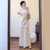 New French Retro Gentle Wind Fake Two-piece Pleated Sleeveless Vest Dress Femininity Long Skirt