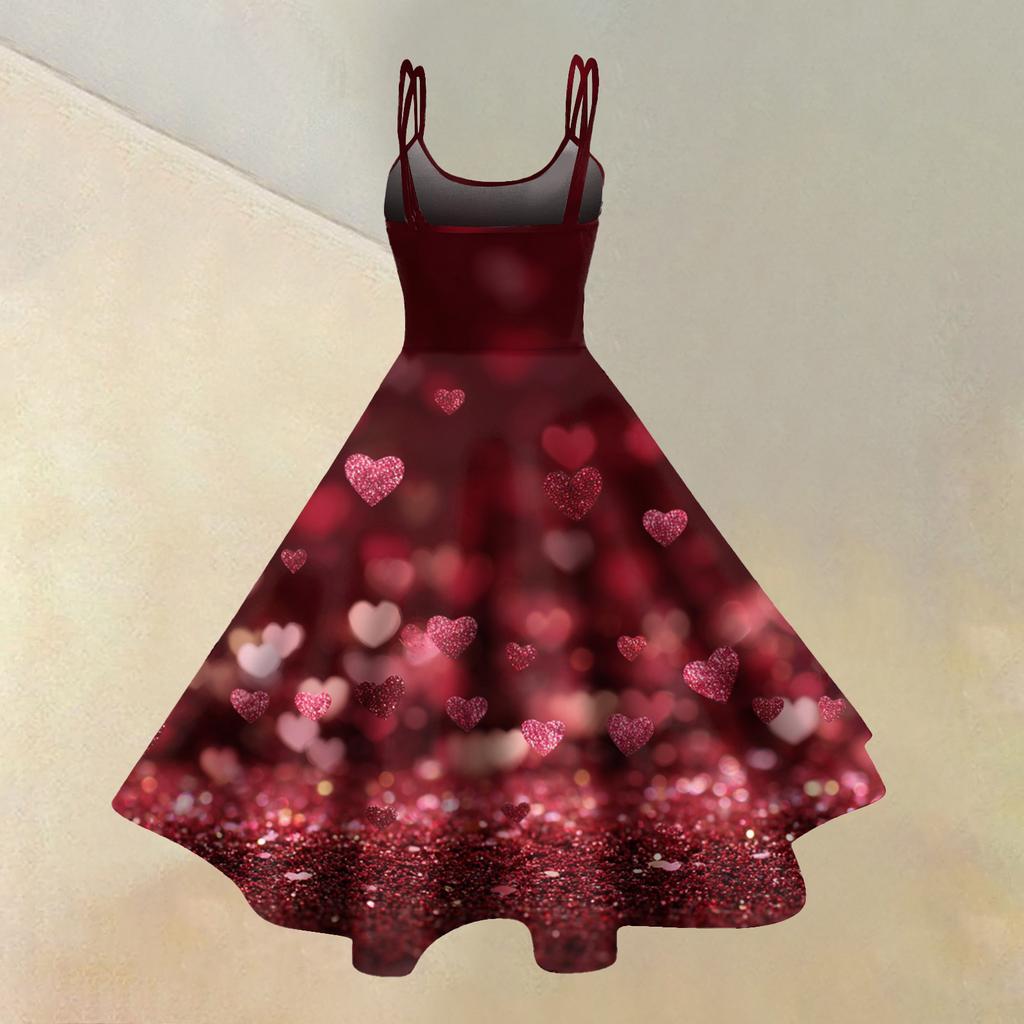 Women's Casual Fashion Valentine's Day Printed Off-Shoulder Sleeveless Dress