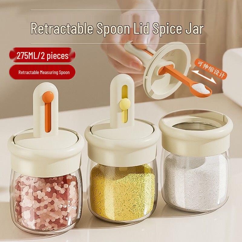 Starfun Telescopic Spoon-Lid Glass Spice Jar Set