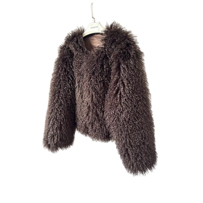 Women's Winter Artificial Fur Coat New Imitation Fur Coat Round Neck Thickened Lamb Wool Top