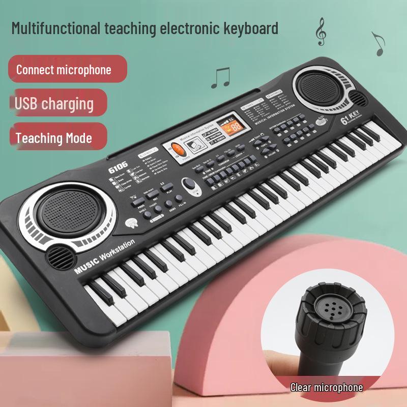 61-Key Children's Electronic Keyboard with Microphone - Educational Musical Toy Piano with Power Supply