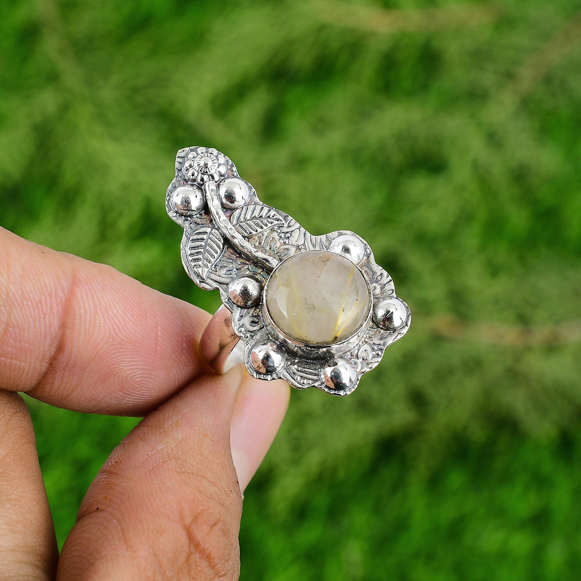 

Natural Golden Rutile 925 Sterling Silver Flower Birthday Solitaire Ring Jewelry Adjustable