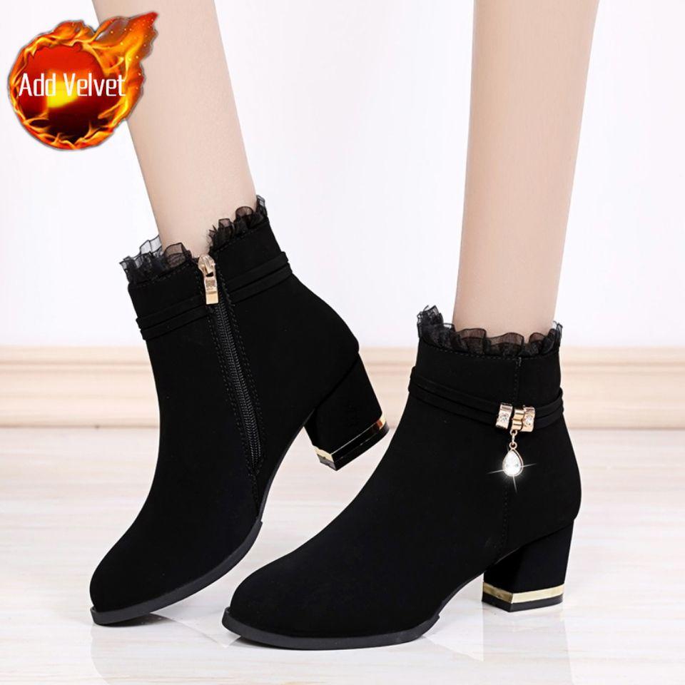 Fashion Plain Ankle Boots for Women Lace Splicing Suede Woman Short Shoes On Promotion Sale Goth Fashion 2025 Booties High Quality Offer