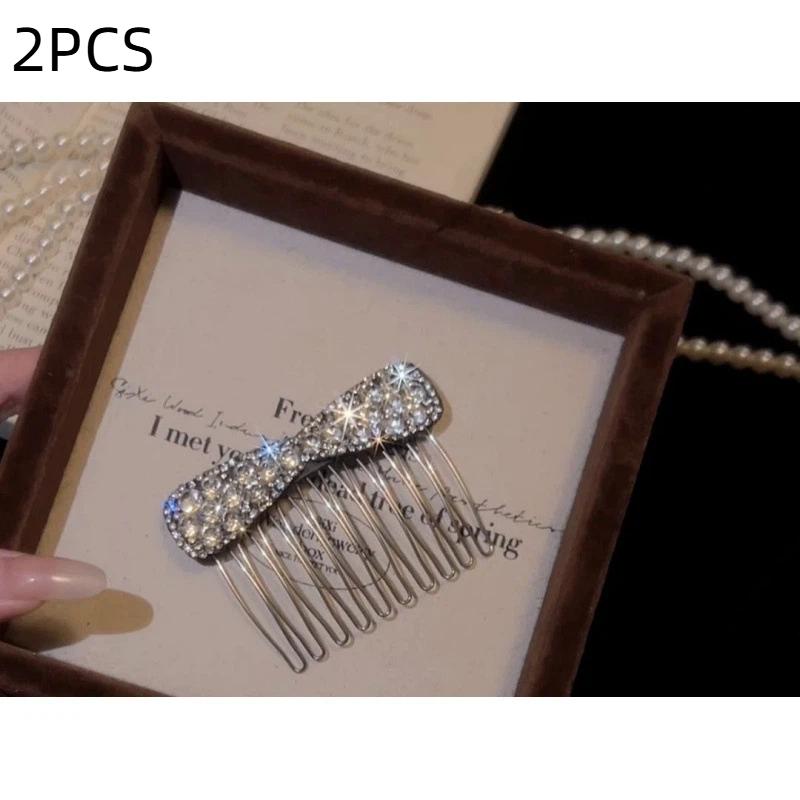 Rhinestone Bow Bangs Upside Down Comb Hairpin Female New Exquisite Flash Diamond Disc Hair Comb Premium Sense Broken Hair Card