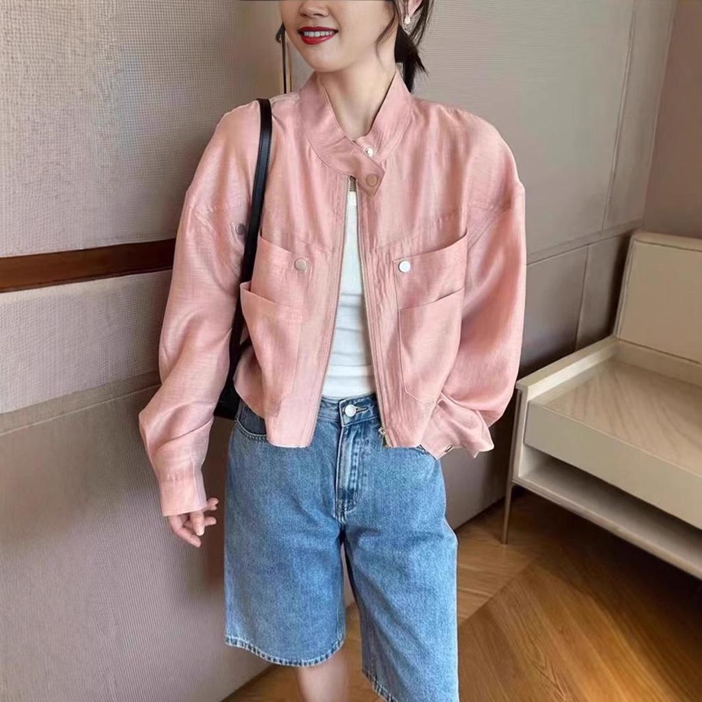 Women's Short Sunscreen Jacket - 2025 Summer Korean Style Stand-Up Collar, Small Size, Thin Design