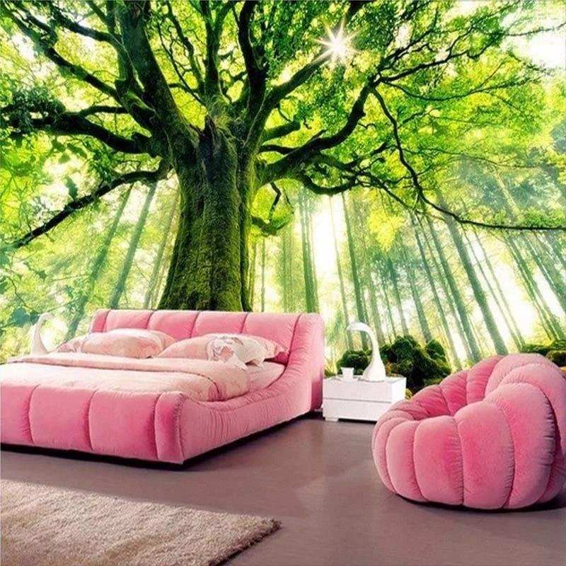 Tapet de Perete Peisaj Natural Copaci Bătrâni Impunători Fototapet Pentru Pereți Living Fundal Sofă Murală