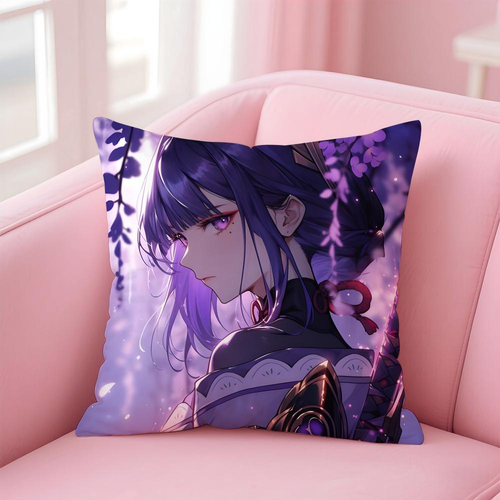 

PProject Genshin Impact RRaiden Shogun Icon Cushion Cover Pillowcase Short Plush Invisible zipper Room Sofa Cushion Cover 30X30cm