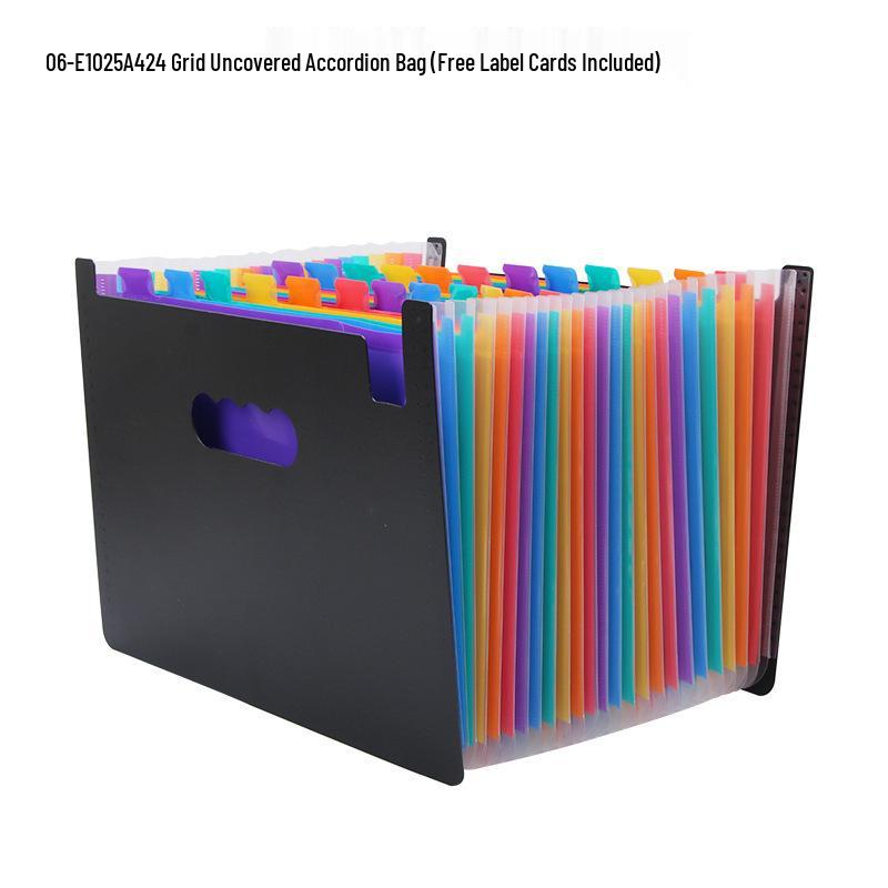 Student A4 Rainbow Test Paper Accordion Folder with Round Cover, 12/24 Grids Portable