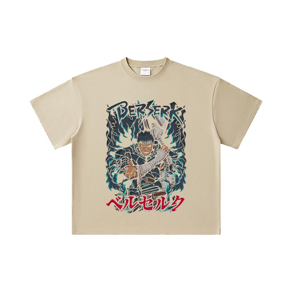 260 GSM Double Yarn 32 Count 100% Cotton Berserk V10 Print Unisex Heavy Cotton T Shirt