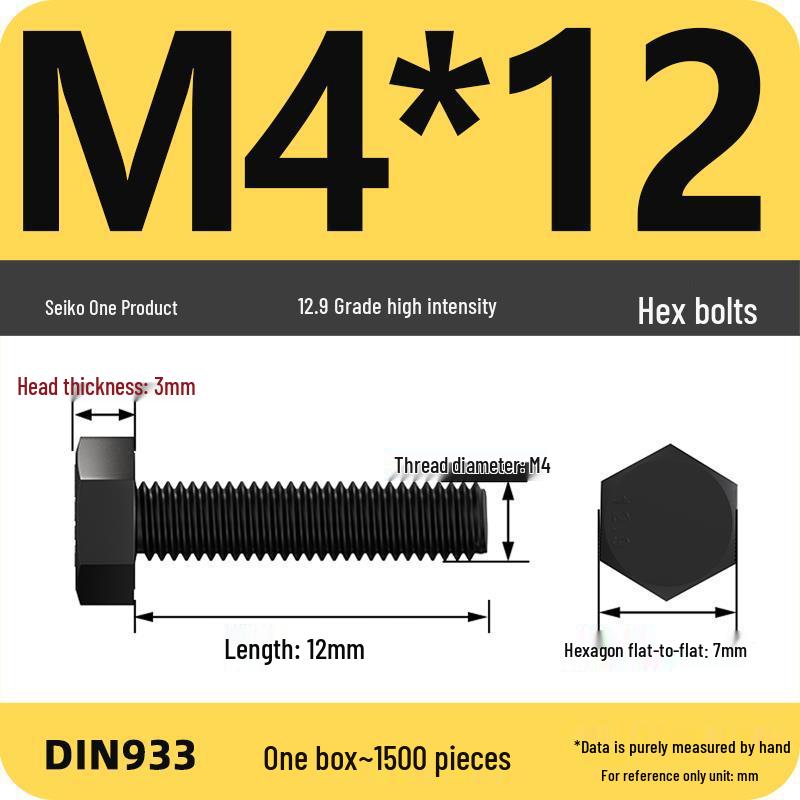 High Strength Class 12.9 Hex Bolt Set: M4-M16 Sizes