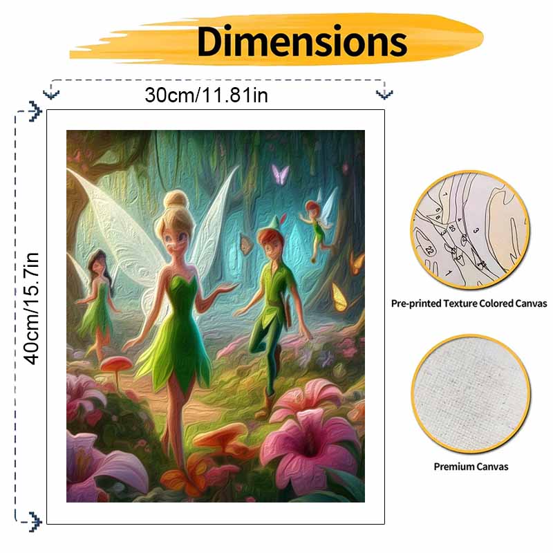 Disney DIY Oil Painting Kits Tinkerbell Peter Pan Forest Flowers Hand Painting Home Decor Craft Gift Ideas Wall Art Unique Room Decor