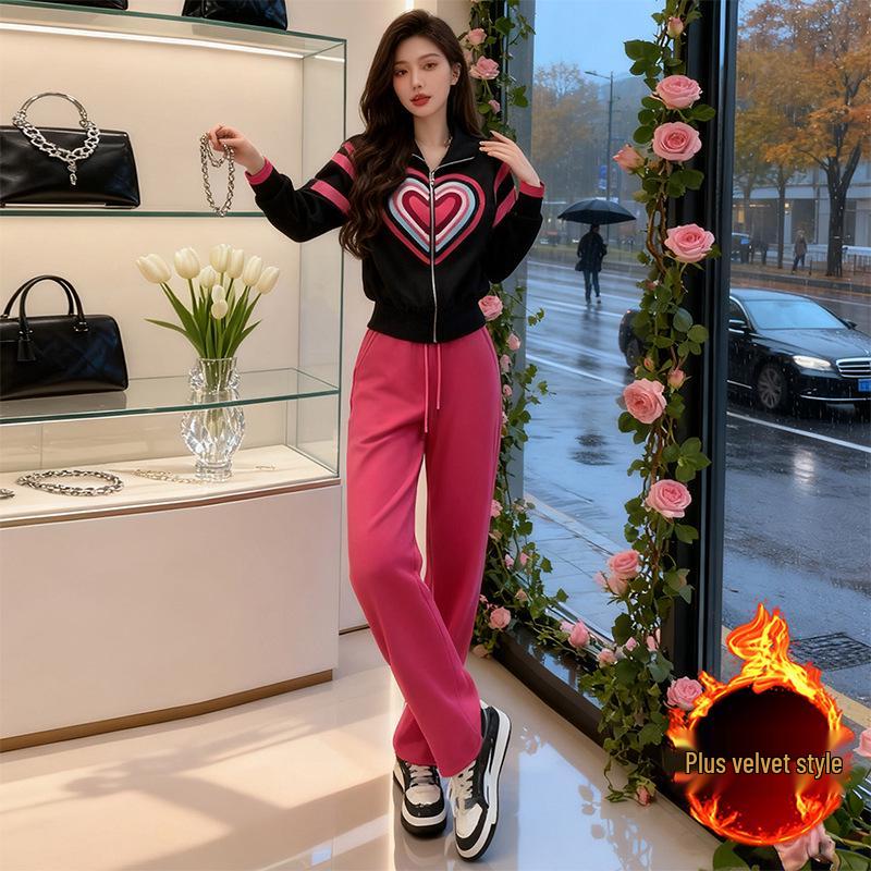 

Dopamine 2026 Casual Stand-up Zipper Hoodie & Wide-leg Pants Set for Women L