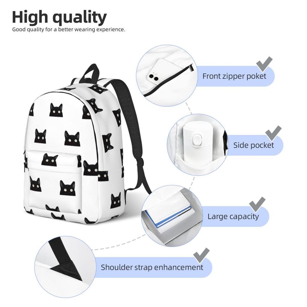 Black Cat Peeking Up Backpack Hot Sale Daypack Large Capacity Kids BookBag School Bag Shoulder Bags for Men Women