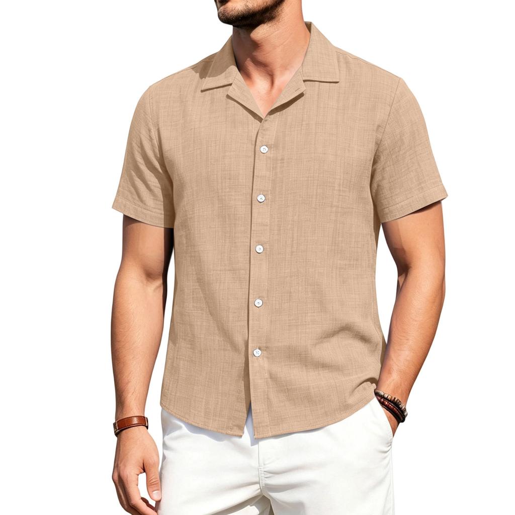 Men's Short Sleeve Shirt Linen Look Button Down Casual Loose Fit Vintage Style Beachwear Summer Top
