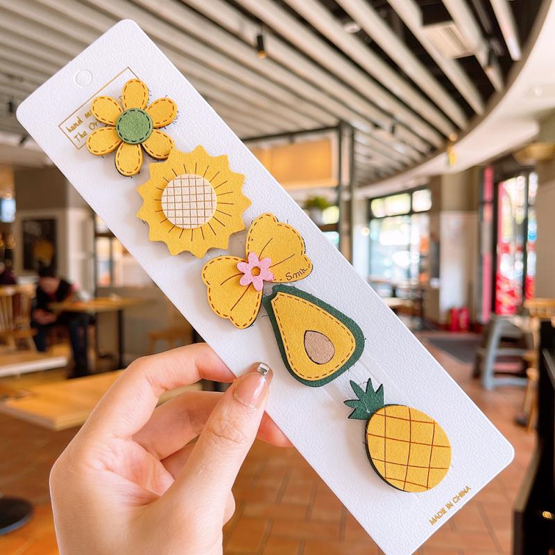 New! 5pcs/set Kids Fabric Hairpin Cartoon Animal Fruit Magic Sticker Headwear Cute Hair Accessories For