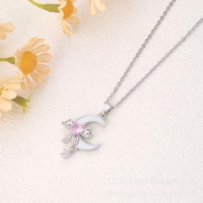 Titanium Steel Bow Necklace Women'S Light Luxury Simple Versatile Zircon Heart Moon Pendant Accessories