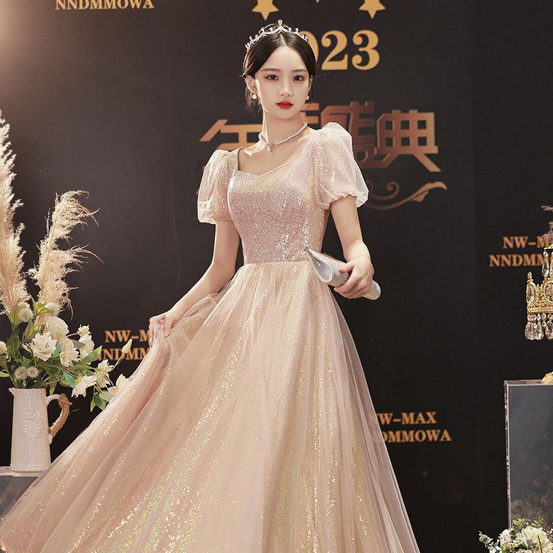 Pink Sparkling Banquet Dress New Dignified Temperament Long Annual Meeting Student Art Examination Adult Ceremony Dress