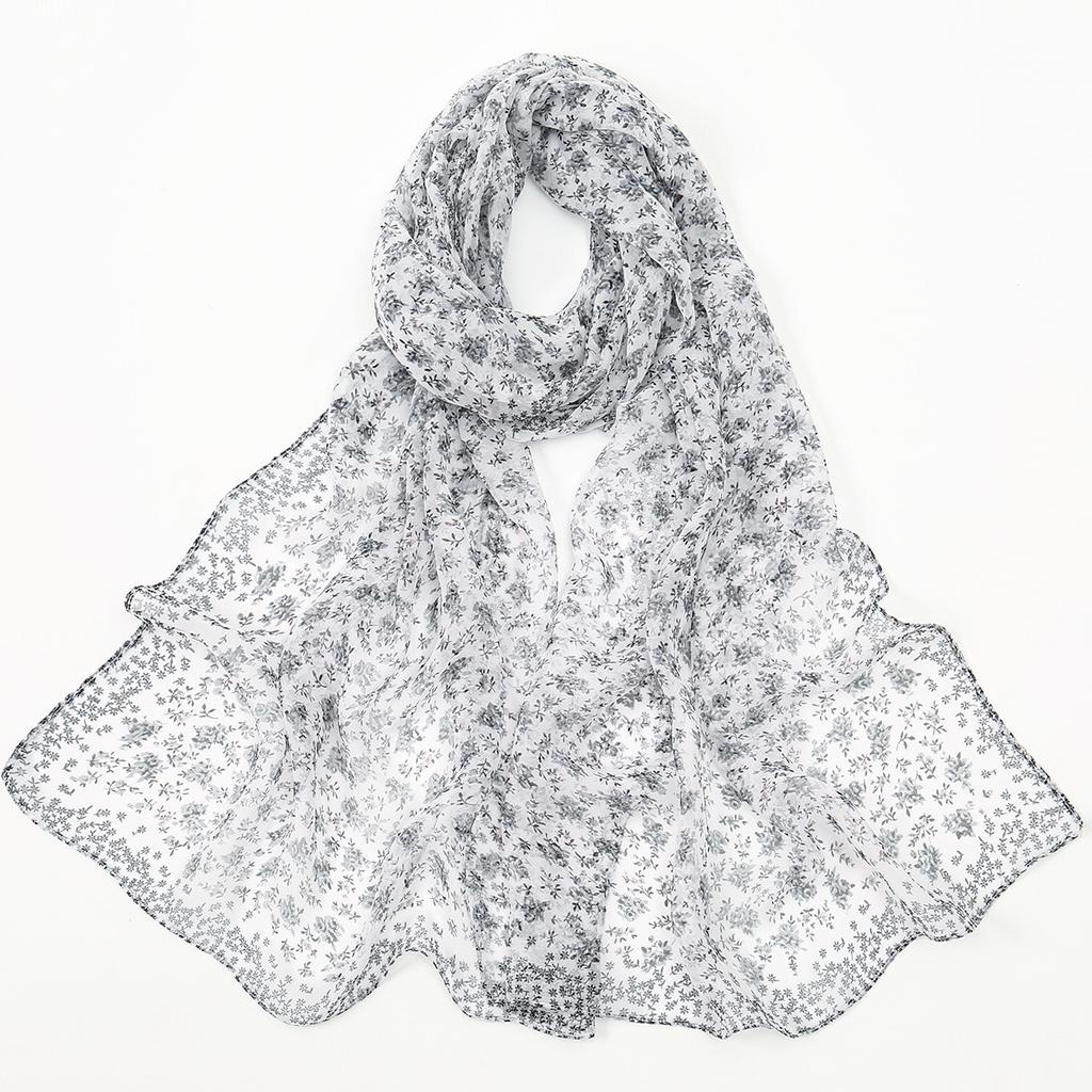Georgette Floral Printed Shawl Chiffon Silk Scarf Lightweight Neck Scarf Summer Neck Sun Protection Silk Scarf Shawl 160*50cm