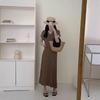 Women's Summer V-Neck Ice Silk Knit Dress - Short Sleeve, Slimming, Petite Fit