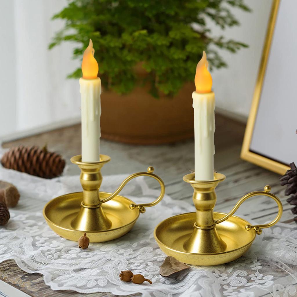 Taper Candle Holder Metal Golden Vintage Candlestick Holder with Handle for Party Wedding Decor Single Golden Candle