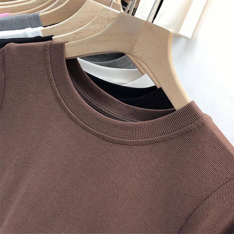Women's Slim Fit Crew Neck T-shirt Summer New Modal Stretch Short Sleeve Top Solid Color Basic Tee