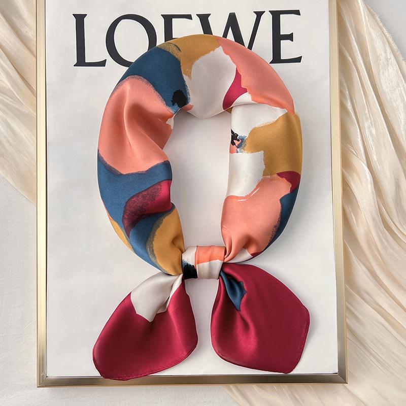 Lune Printing Silk Scarf Hijab Women 70*70Cm Luxury Design Square Scarf Girl Ribbon Hairband Neckerchief Foulard Hair Band
