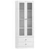 Credenza da cucina con armadietto e 2 cassetti, ante in vetro e ripiani regolabili, 59x30x164 cm, Bianco