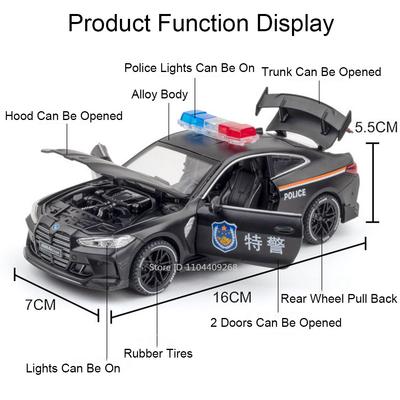 1:32 Scale M4 M8 Police Car Toy Model Sound Light Pull Back 4 Doors Opened 110 Swat Vehicle Alloy Diecast Models Birthday Gifts
