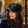 Solid Color Newsboy Cap PU Leather Peaked Cap Creative Gift Beret Hat  Cold Weather Use