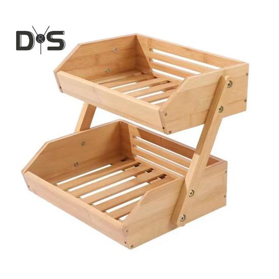 

Деревянная корзина для фруктов, стеллаж для хранения, складной кухонный органайзер для фруктов, овощей, закусок, многоцелевая полка и стойка для специй, экономящая место Dual Layer