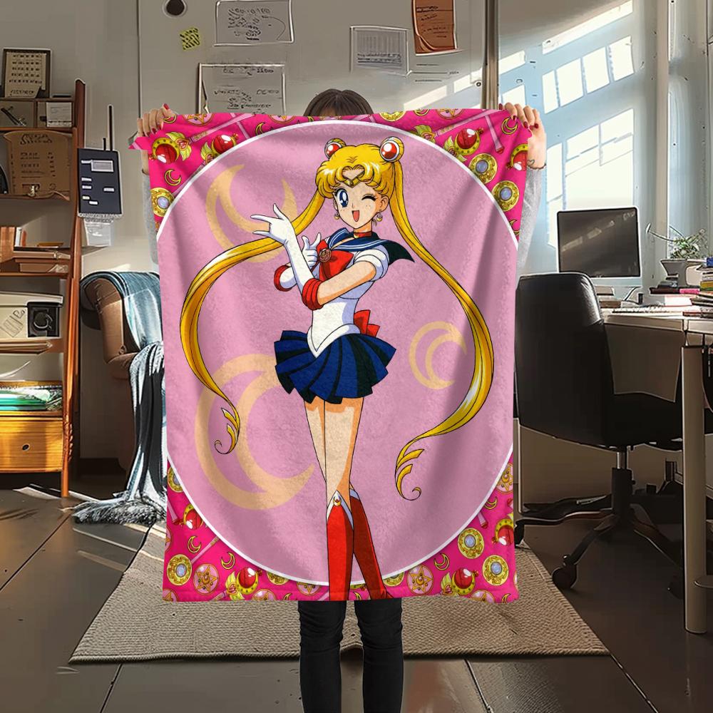 Sailor Moon Sailor Moon pattern Flannel Blanket, High quality Comfortable for All Seasons, Home Decor, Warmth and Comfort, Perfect for Gifts.