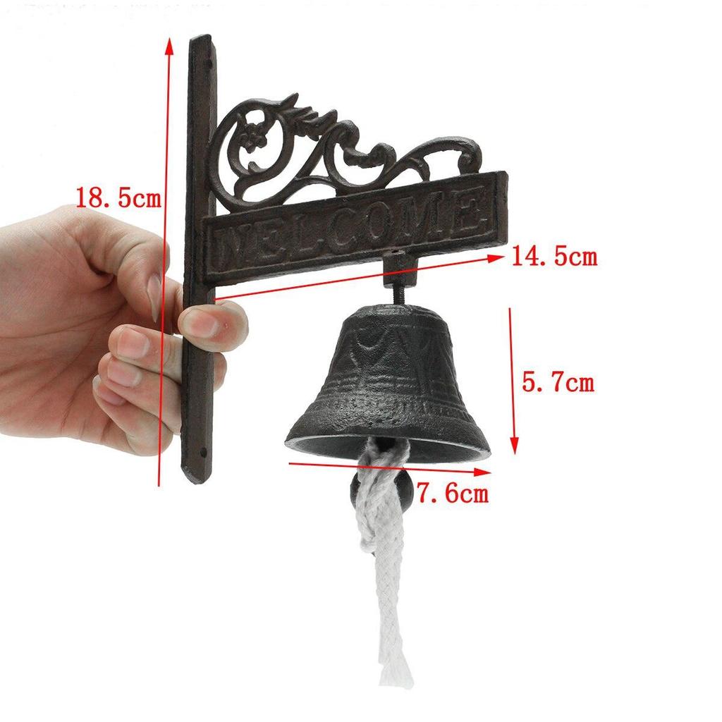 1pc Nordic Style Vintage Brown Metal Iron Door Bell Wall Mounted Welcome Cast  Wireless DoorBell Porch Garden Decoration