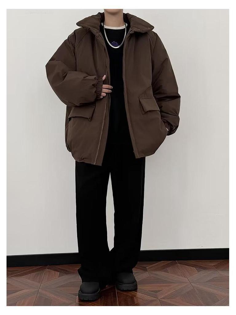 Men's Casual Korean Style Solid Color Cotton Jacket - Versatile Lapel Outerwear for Spring and Autumn