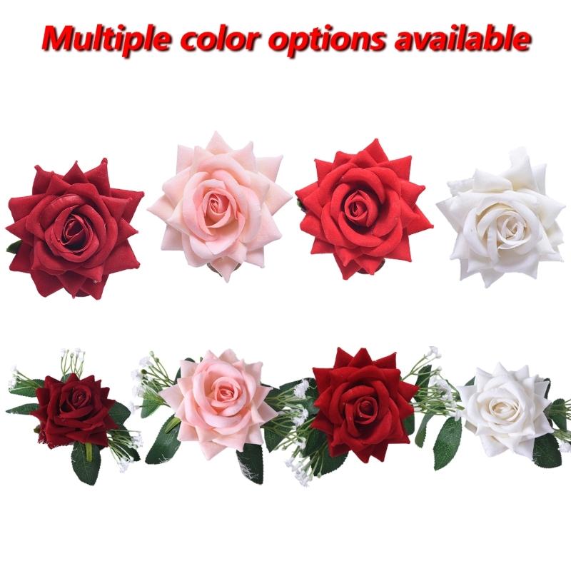 Balení 4 záclonových držáků Klipy Elegantní umělá růže Držák na okenní závěsy Držáky pro domácí svatební dekorace